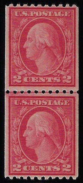 Scott #487 - $110.00 – XF-OG-LH – Gorgeousjoint line pair. Bottom NH. Showpiece!