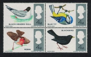 Great Britain Gull Robin Bluetit Blackbird British Birds Block of 4 1966 MNH