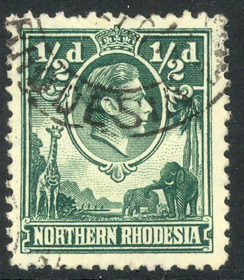 NORTHERN RHODESIA 1938-52 KGVI 1/2d Elephant & Giraffe Scott No. 25 VFU