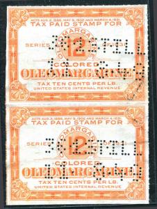 Colored Oleo Pair - 10¢ Lb / 12 Pounds - Series 1931 Perfin 11-8-49  Very Fine