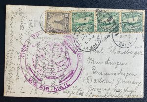 1929 Los Angeles CA USA LZ 127 Graf Zeppelin Round Flight PC cover To Germany