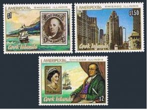 Cook Isls 910-912,MNH. AMERIPEX-1986.The Resolution,Chicago,Benjamin Franklin.