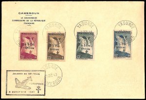 Cameroon 1940, Spitfire overprints 4v on cover