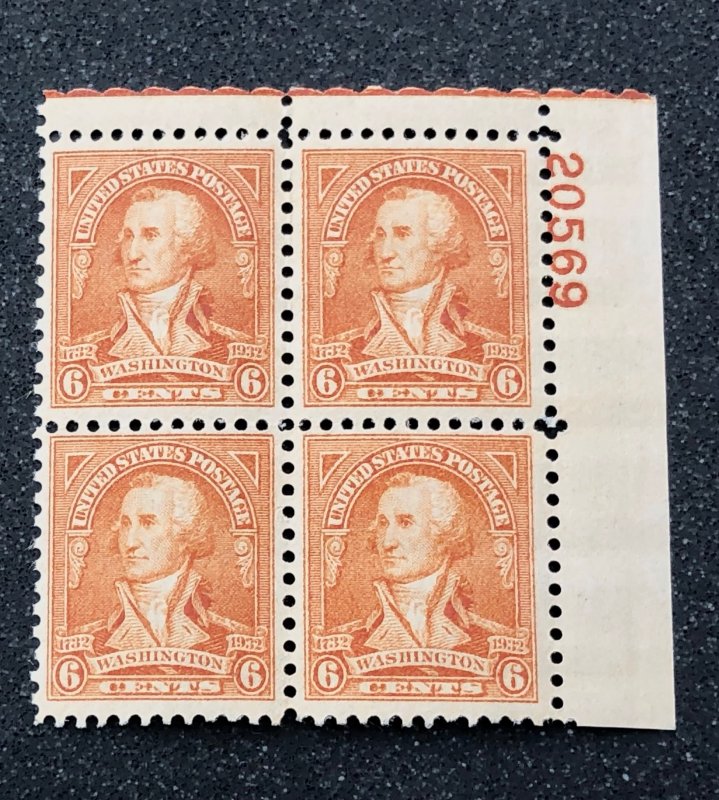US scott# 711 plate Block Mint 2 top stamps H 2 lower ones NH