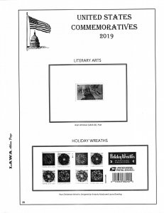 2019 US COMMEMORATIVE PLATE BLOCKS  SUPPLEMENT – LAWA Album Pages