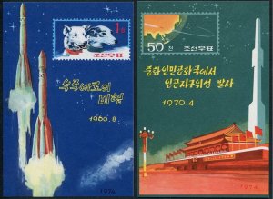 Korea 1247-1248, MNH. Mi Bl.9-10. Soviet Space Flights, dog. Chicomsat. 1974.