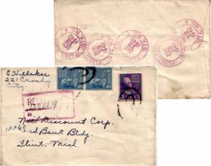 United States Michigan Flint Sta. No. 4 1940 violet double ring  3c Jefferson...