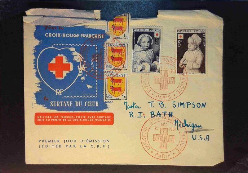 France 1951 Red Cross Semi Postal First Day Cover (Rough Top) - Z1651