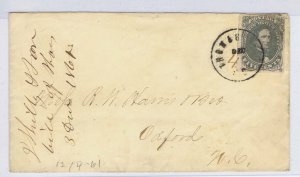 CSA 1 5c 1861 olive green dot in F of FIVE on cover to Oxford, N.C.