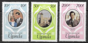Uganda Scott 314-316 MNH Royal Wedding Set of 1981
