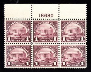 US 571 $1 Lincoln Memorial Mint Top Plate #18680 Block of 6 XF OG NH SCV $525