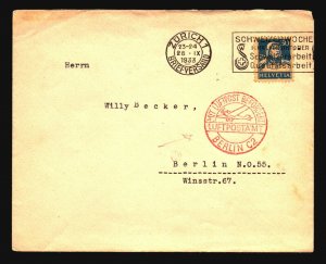 Switzerland 1933 Flight Cover to Germany - Z17813