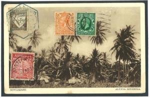 J204a 1935 GB JERSEY PORTUGAL AUSTRALIA Combination Franking Quelimane Postcard