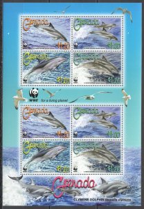 Ft111 2007 Grenada Wwf Marine Life Dolphins Birds #5925-8 1Kb Mnh