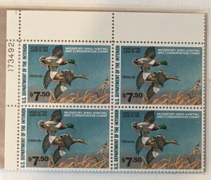 RW47 Plate Block PB4 1980-1981 Federal Duck Stamp Mallards VF MNH APS LIFE