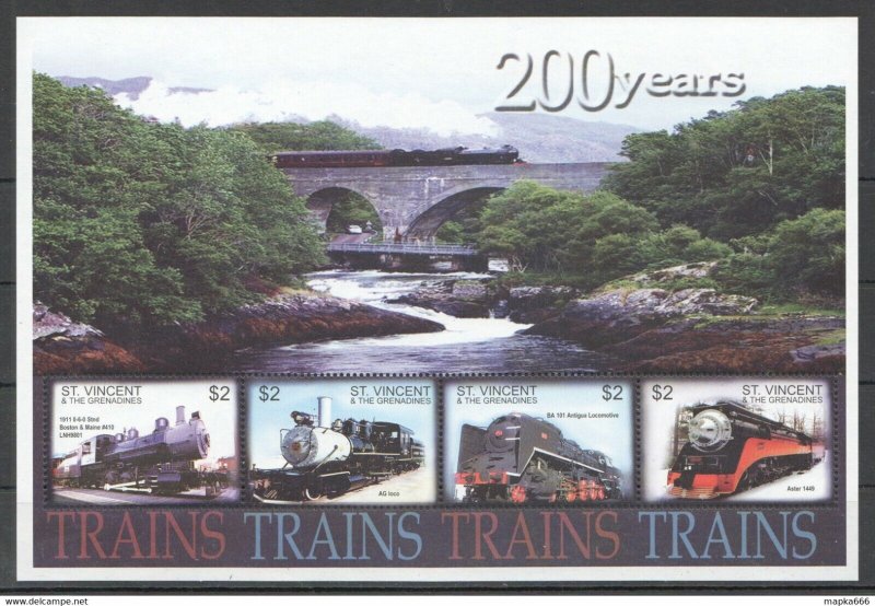 St.Vincent Transport 200 Years Of Trains 1Kb ** Stamps Pk387