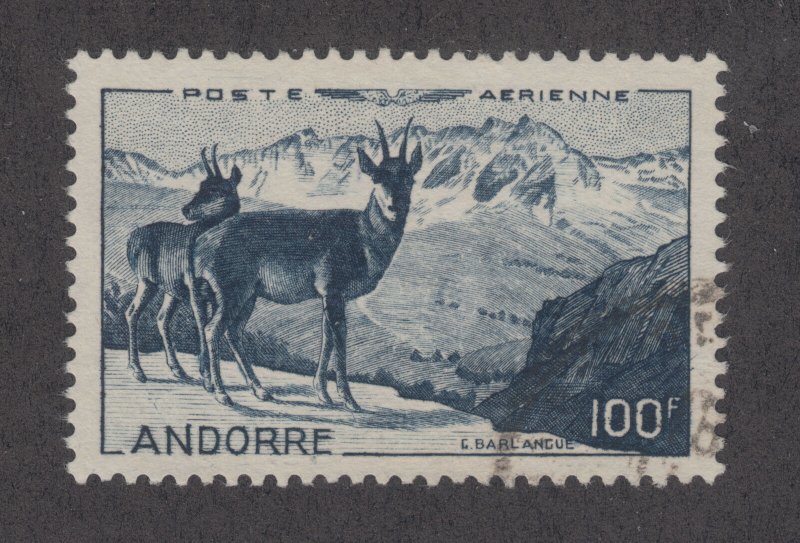 Andorra, French Sc C1 used 1950 100f Chamois Antelope, choice VF