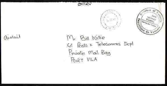 NEW HEBRIDES VANUATU 1992 Offical cover ex Santo : Land Dept frank.........33625