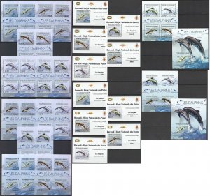 L0069 Imperf,Perf 2012 Burundi Fauna Fish & Marine Life Dolphins ! 12Bl+12Kb Mnh