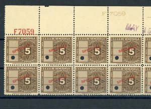 VENEZUELA Revenue 5c ABNCo *F7059* SPECIMEN Dated 1922 Corner Block{10} MNH ZU29