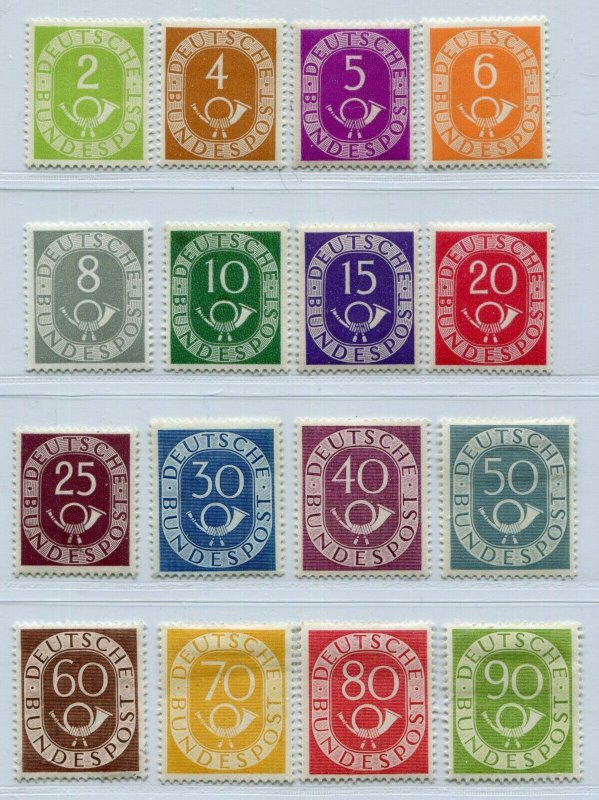 GERMANY FEDERAL REPUBLIC 1951-1952 POSTHORN SET SCOTT 670-685 VERY FINE MH