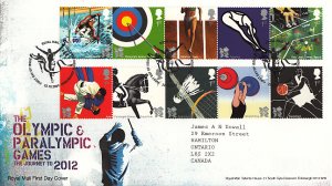 Great Britain 2009 FDC Sc #2706a, #2711a Sports of 2012 Olympics, Paralympics