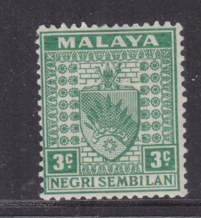 NEGRI SEMBILAN, 1941 Arms, thin paper, 3c. Green, lhm.