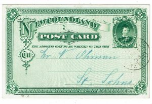 Newfoundland 1895 St. John's cancel on postal card