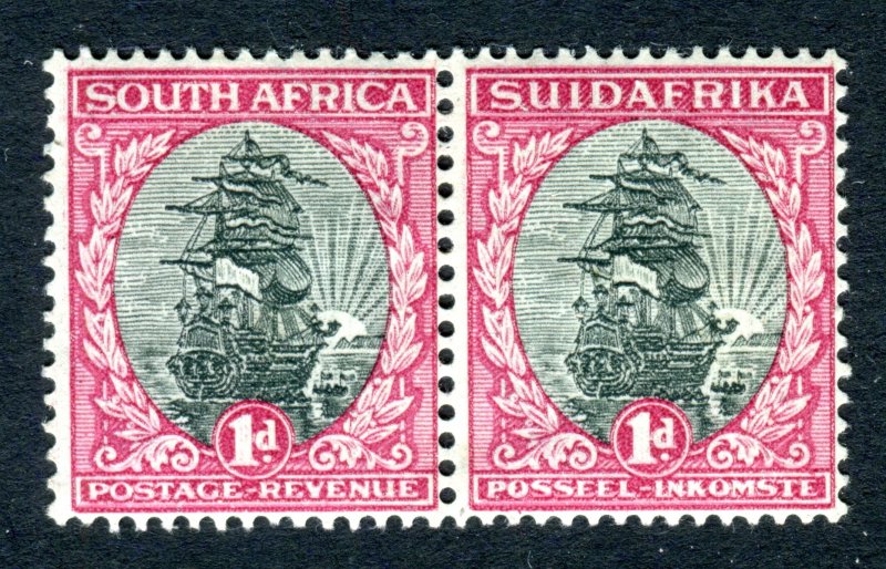 South Africa 1930. Unused pair x 1d black & carmine (II). Mint. LH. SG43d.