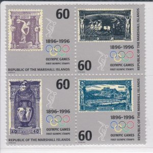 Marshall Islands # 606, Olympic Games Centennial, Block of 4, Mint NH, 1/2 Cat.