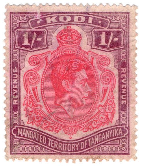 (I.B) KUT Revenue : Tanganyika Kodi 1/- (1938)