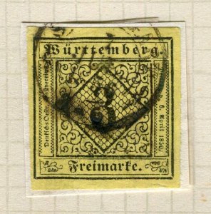 GERMANY WURTTEMBERG; 1851 early classic Imperf issue 3k. Postmark Piece