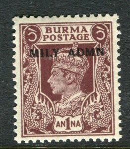 BURMA; 1945 early GVI MILY ADMIN issue fine Mint hinged 1a. value