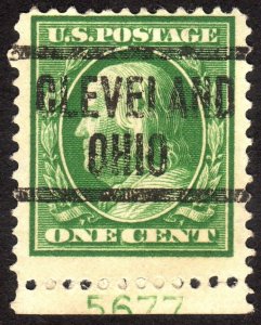 1910, US 1c, Franklin, Cleveland precancel, Plate single, Used, Sc 374