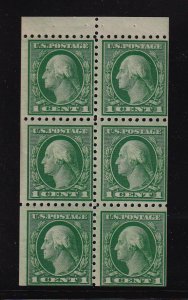 1916 Washington 1c green Sc 462a MNH fresh booklet pane of 6 (RB