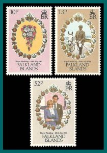 Falkland Islands 1981 Royal Wedding, MNH  #324-326,SG402-SG404