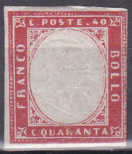 Sardinia Italy 1860 SC #13b carmine King Victor Emmanuel II 40c Unused CV$725.