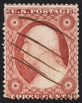 CERTIFIED US Stamp #25a 3c Rose Washington Type II USED SCV $850. PSE Cert