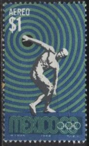 Mexico C341 (mnh) 1p Mexico City Olympics: discoboulos, grn, blue & black (1968)