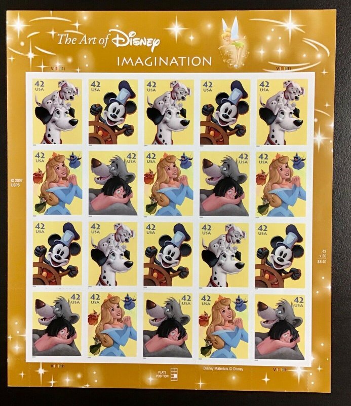 4342-4345 The Art of Disney MNH 42 c sheet of 20  FV $8.40 Issued  2008