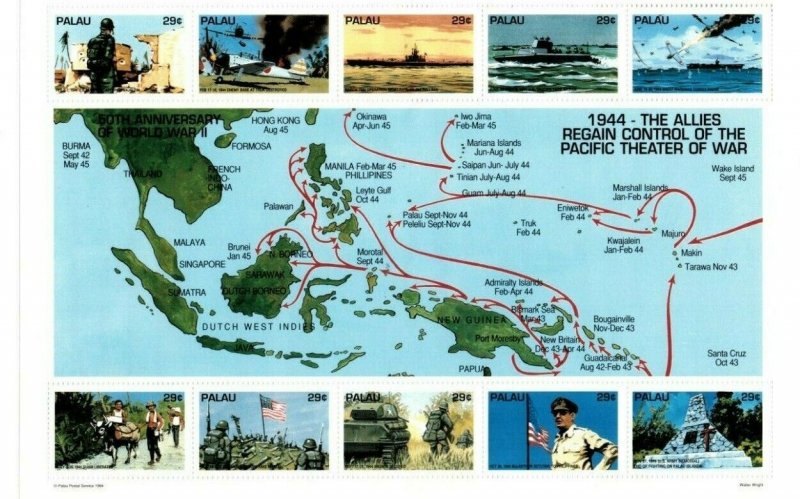 Palau 1994 - World War Pacific - Sheet of Ten stamps - MNH