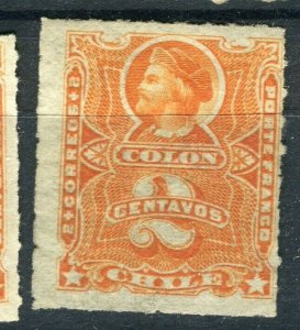 CHILE; 1877 early Columbus rouletted issue Mint hinged Shade of 2c. value