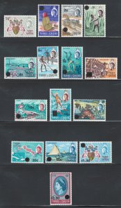 Turks & Caicos 1969 Queen Elizabeth II Surcharges Scott # 181 - 195 MH