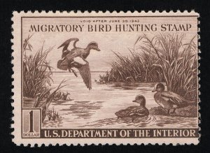 VERY AFFORDABLE GENUINE SCOTT #RW9 MINT OG H 1942 VIOLET BROWN DUCK STAMP #19146