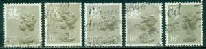 GREAT BRITAIN WALES SG-W43, SCOTT#  WMMH28, USED, 5 STAMPS, GREAT PRICE!