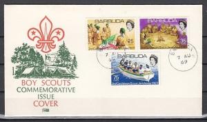 Barbuda, Scott cat. 36-38. Caribbean Scout Jamboree issue. First day cover. ^