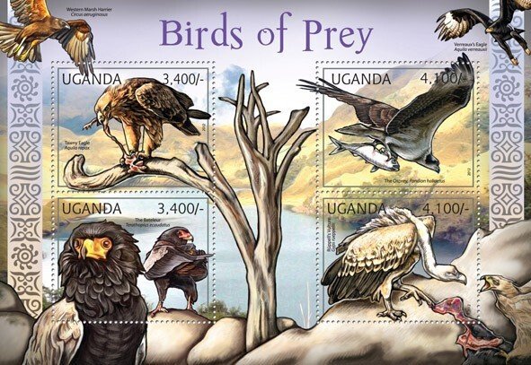 UGANDA - 2012 - Birds of Prey - Perf 4v Sheet - Mint Never Hinged