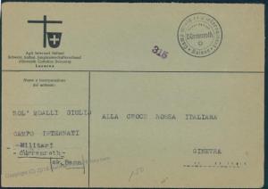 Switzerland WWII Internee Camp Duerrenroth Italian Prisoner Cover 53889