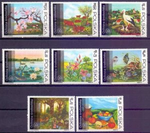 Poland 1973 MNH Stamps Scott 1987-1994 Protection of Environment Birds Flowers