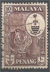 PENANG, 1960, used 10c, Tiger Scott 61